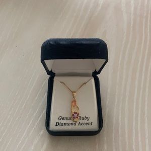 NIB Hibiscus Ruby Diamind Charm 18k Gold Necklace